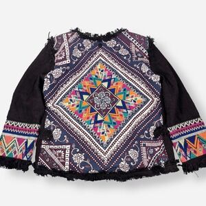 Vintage Billabong Lou Jacket Women's‎ Small Brown Cropped Tweed Fringe Tapestry